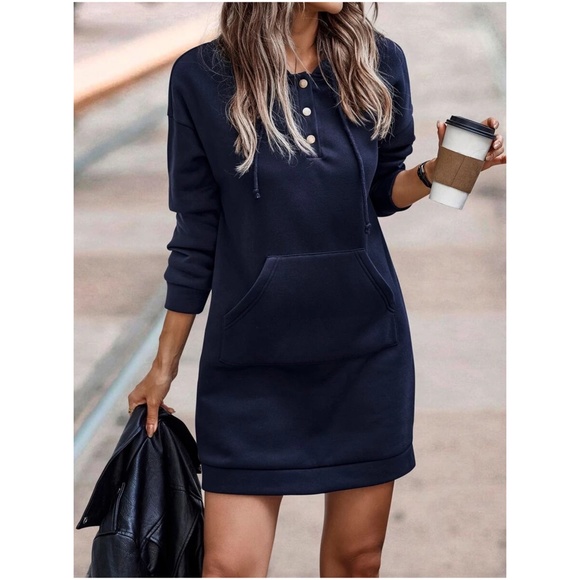 BellanBlue Dresses & Skirts - Cozy Button Hoodie Pocket Oversized Sweater Dress